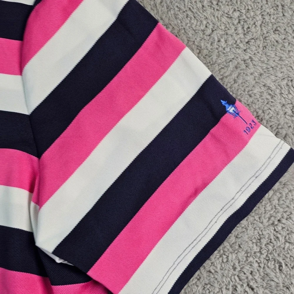 RLX Ralph Lauren Polo Shirt Mens XL Pink Navy White Striped Golf Stretch